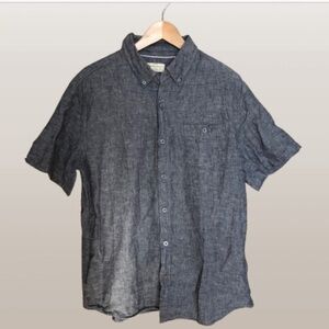 Men's Linen Gray Short Sleeve Button Down Shirt Large